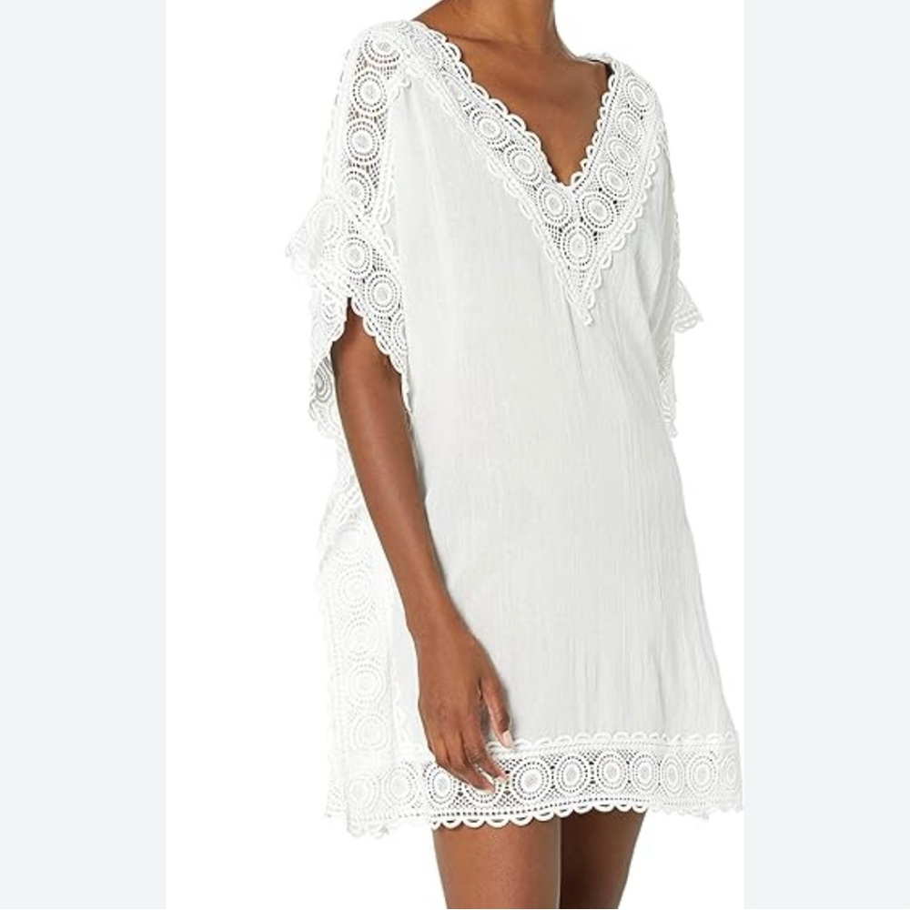 La Blanca Island Fare Cotton Crochet Lace Trim Tunic Swim Coverup - 2X